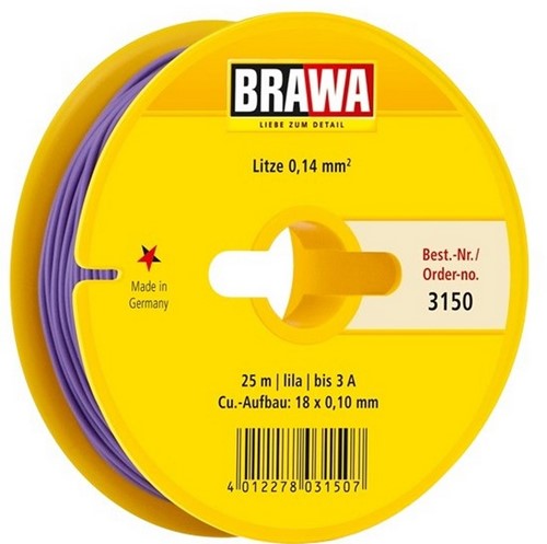 Brawa 3150 H0 - Schaltlitze 0,14 mm², 25 m Spule, lila