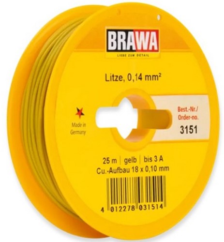 Brawa 3151 H0 - Schaltlitze 0,14 mm², 25 m Spule, gelb