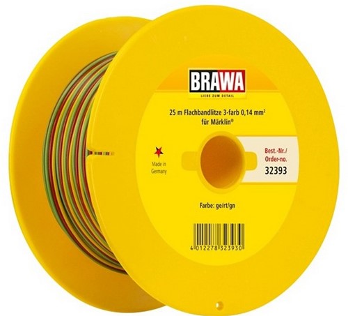 Brawa 32393 H0 - FB-Litze 0,14 mm², 25 m Spule, ge/rt/gn-2