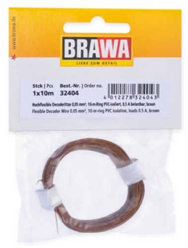 Brawa 32404 H0 - Decoderlitze 0,05 mm², 10 m Ring, braun