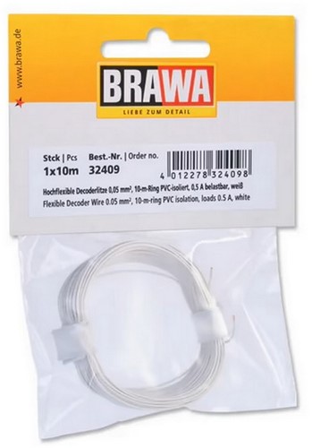 Brawa 32409 H0 - Decoderlitze 0,05 mm², 10 m Ring, weiss