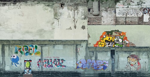 Noch 56669 H0 - Betonnen muur, graffiti, 3D karton (Industriewanden)