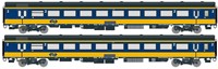 Exact-Train EX11000 H0 - 2-delige Set NS ICRm Den Haag -Eindhoven voor binnenlandse inzet Eindwagen Bpmez10 en Passagiersrijtuig Bpmz10 ( Nieuwe Kleuren Geel/Blauw)