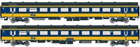 Exact-Train EX11001 H0 - 2-delige Set NS ICRm Den Haag -Eindhoven voor binnenlandse inzet Passagiersrijtuig Bpmz10 en Bagagerijtuig Bpmdz9 ( Nieuwe Kleuren Geel/Blauw)