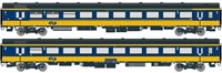 Exact-Train EX11003 H0 - 2-delige Set NS ICRm Den Haag -Eindhoven voor binnenlandse inzet Passagiersrijtuig Apmz10 en Passagiersrijtuig Bpmz10 ( Nieuwe Kleuren Geel/Blauw)