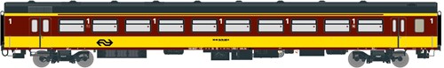 Exact-Train EX11080 H0 - NS ICR (Originele versie) voor de Beneluxtrein naar België Passagiersrijtuig A ( Kleur Geel/Rood)