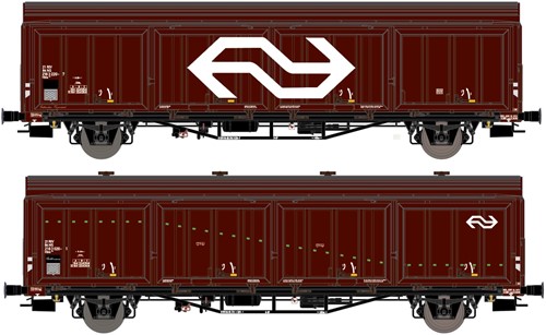 Exact-Train EX20820 H0 - 2-delige Set NS Hbis Bruin Groot NS Logo en 'Rotterdam Feyenoord' en NS Hbis Bruin Groene Strepen en 'Bellinzone'