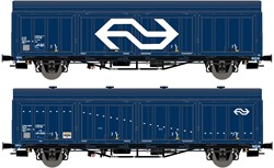 Exact-Train EX20825 H0 - 2-delige Set NS Hbis Nr. 25 RIV 84 NS 225 4 232-8 3 Ribben Blauw gross NS Logo Opschrift HCR 'Bellinzone' en NS Hbis Nr. 01 EUROP 84 NS 225 4 067-6 3 Ribben Blauw weiser Str