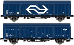 Exact-Train EX20826 H0 - 2-delige Set NS Hbis Nr. 01 EUROP 84 NS 225 4 302-7 3 Ribben Blauw gross NS Logo Opschrift 'Aachen' en NS Hbis Nr. 01 EUROP 84 NS 225 4 135-1 3 Ribben Blauw Witte Strepen