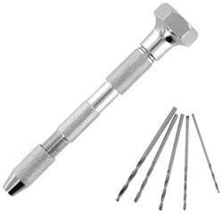 Hobbytime Tools HT1201  - DOUBLE-ENDED PIN VICE WITH SWIVEL TOP – INCLUDES 5 DRILLS