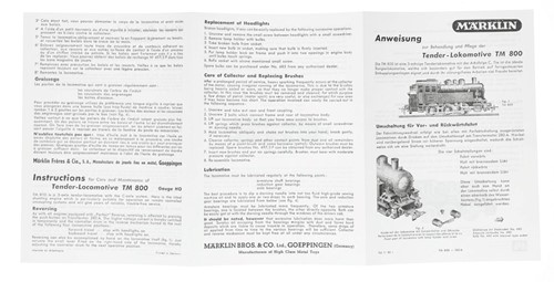 Marklin TM 800 Tender Locomotive br 80 - Replica booklet 1150-3
