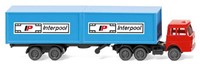 Wiking 0950 02 N - Henschel Vrachtwagen Rood met Trailer met 2 containers Interpool