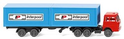 Wiking 0950 02 N - Henschel Vrachtwagen Rood met Trailer met 2 containers Interpool